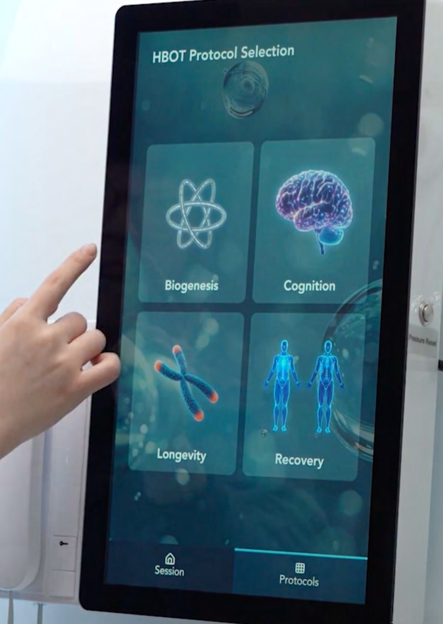 OS/O2 touchscreen control mounted on an Oxycell chamber